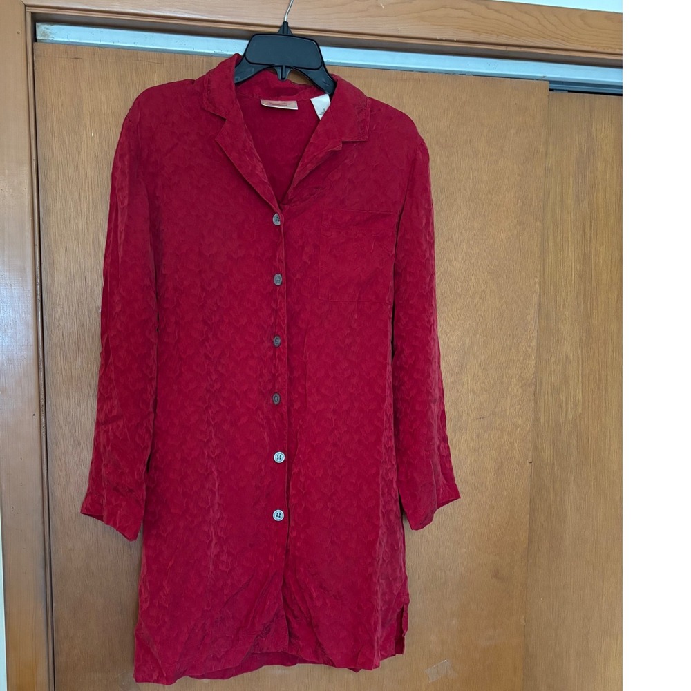 Judith Hart Fine Sleepwear Vintage Red Silk Button Down‎ Sleepshirt